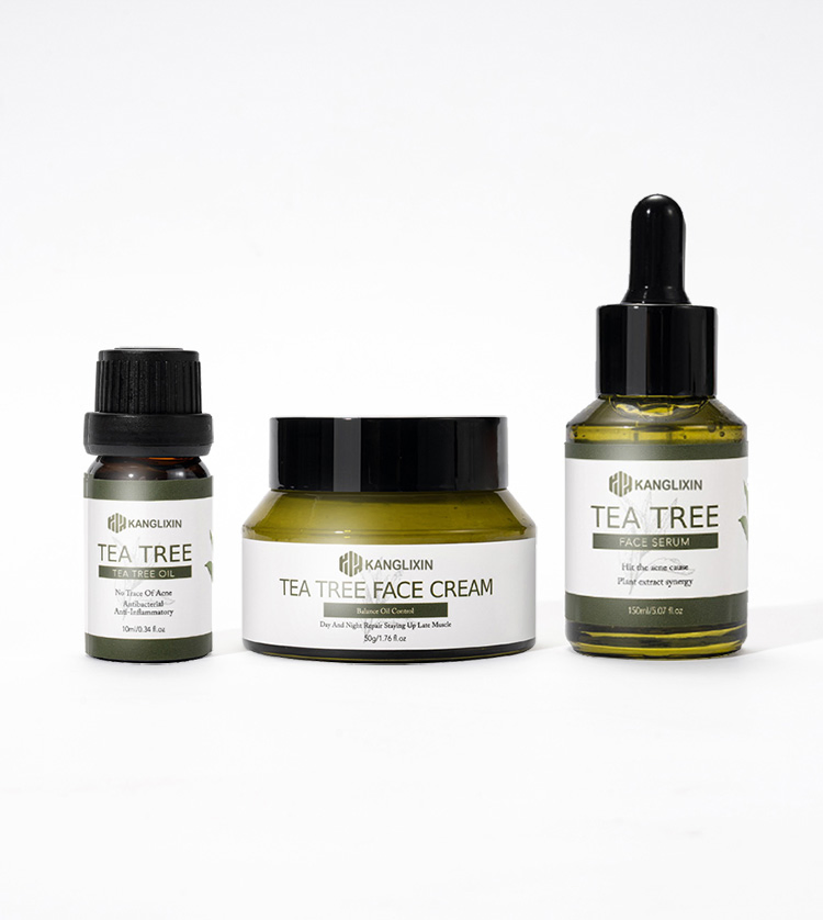 Private Label Moisturizing Soothing Repairing Anit Acne Anti Wrinkle Facial Tea Tree Oil Serum Face Cream Skin Care Set