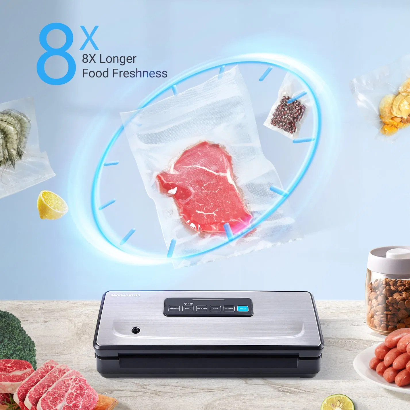 Inkbird High-Efficiency Ink-Vs02 Food Vacuum Sealer Machine 10-in-1 with Bag Storage
