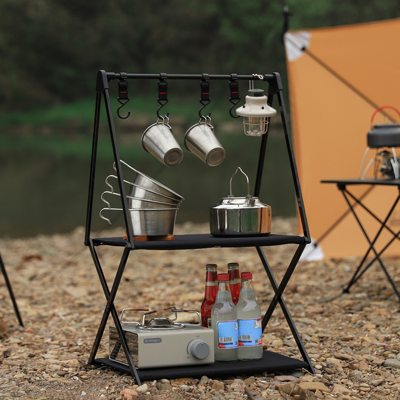 Outdoor Camping Multi-Layer Aluminum Alloy Folding Storage Rack Self Driving Camping Portable Clothes Hanger