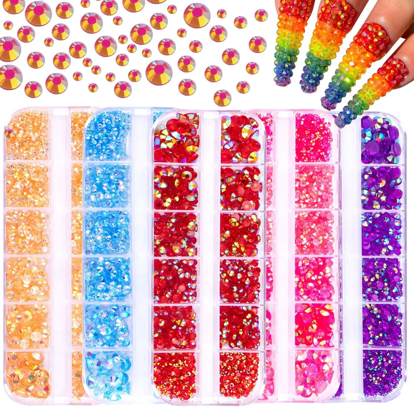 European and American 12-Grid Resin Flat Bottom Bare Nail Art Decoration Rhinestone