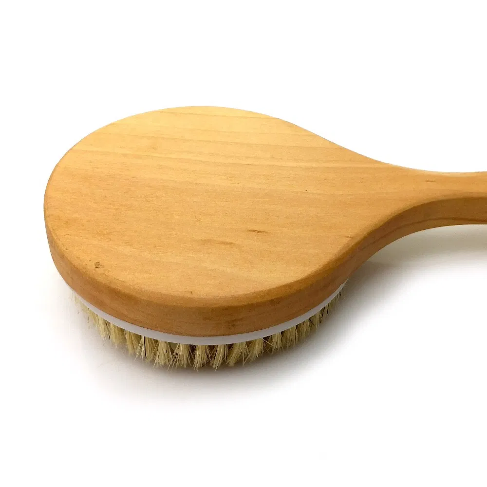 Premium Wooden Long Handle Body Scrubber Dry Bath Brush with Massage Heads for Back Scrubber and Massage