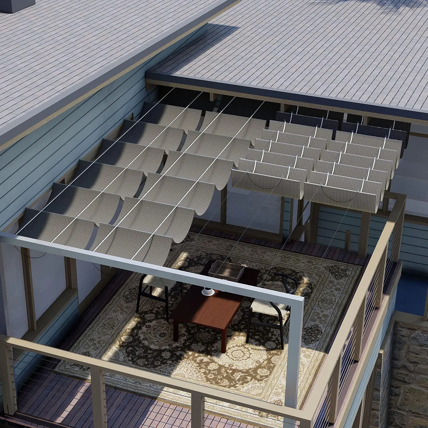 Pergola Shade Cover Retractable Canopy Awning Outdoor Wave Sun Shade