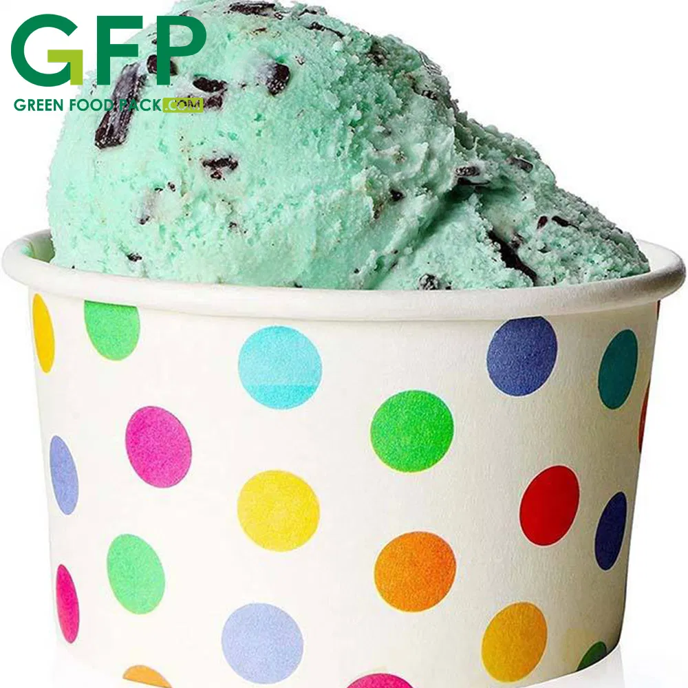 Custom Logo Printed Ice Cream Cup Yogurt Gelato Bowls Disposable Single Wall Paper Cup with Lid