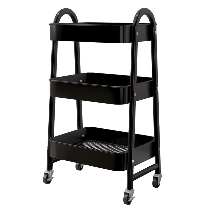 3-Tier Storage Rack with Wheels Metal Mobile Large Capacity Storage Container & Shelf