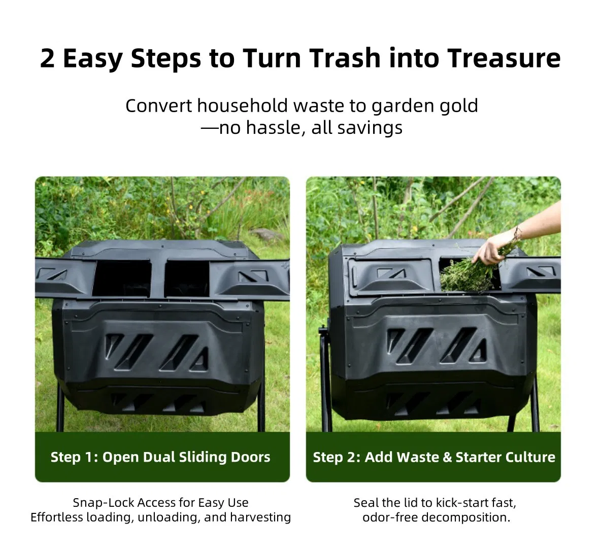 43 Gallon Black Door Outdoor Compost Tumbler Dual-Chamber