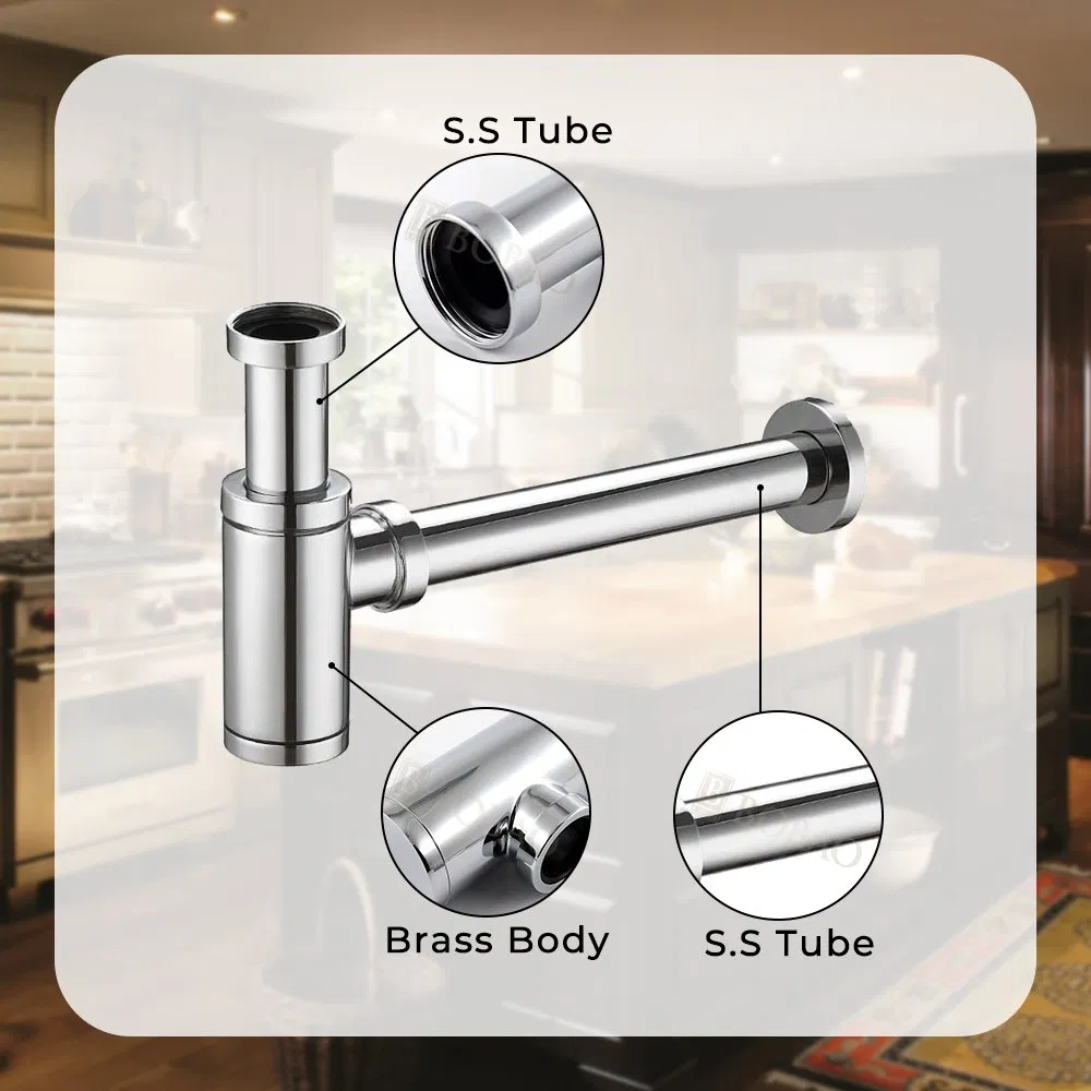 Premium Brass Gold Bottle Trap P-Trap for Contemporary Wash Basins