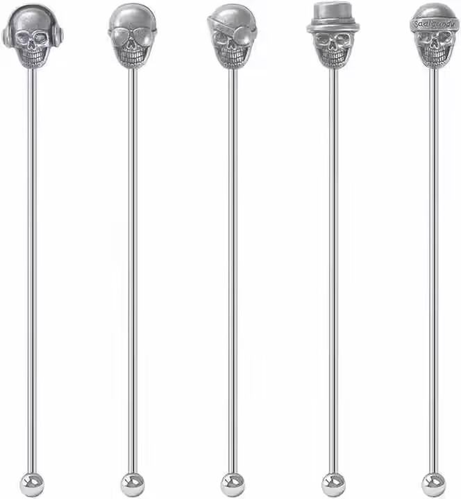 Custom Top Deisgn Silver Gold Copper Stainless Steel Metal Coffee Beverage Tea Coffee Swizzle Sticks Reusable Cocktail Stirrer