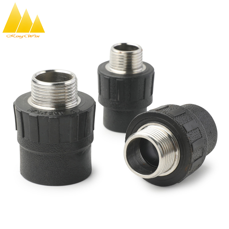 HDPE Plastic Pipe Union Brass Male Threaded Union PE Socket Fusion Pipe Female Thread Union for Water Supply SDR11 DIN Standard