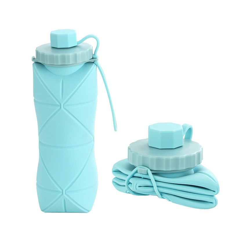 600ml Collapsible Silicone Travel Gym Sport Water Bottles with Leakproof Lid