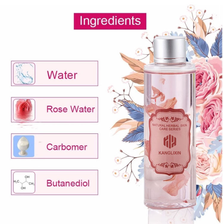 Kanglixin Wholesale Skin Care Organic Facial Toner Natural Nourishing Moisturizing Refreshing Hydrating Rose Water Spray for Face