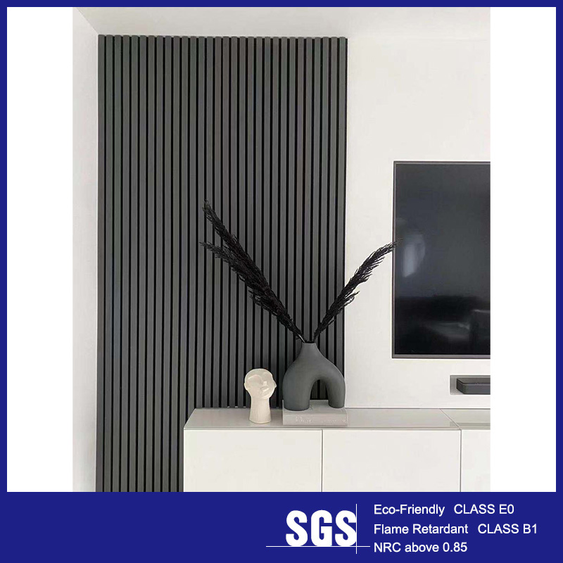 Eco Friendly Fire Retardant B1 Grade MDF Slats Acoustic Panels with Pet and Veneer CE Certificate 600*2400*21mm