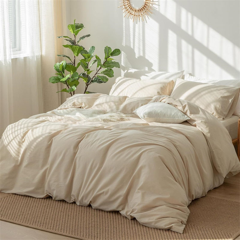 Easy Wash Bedding Duvet Cover Set 100% Washed Cotton Linen Like Textured Dorm Room Bedding Sets Breathable Durable Soft Comfy Emergency Response