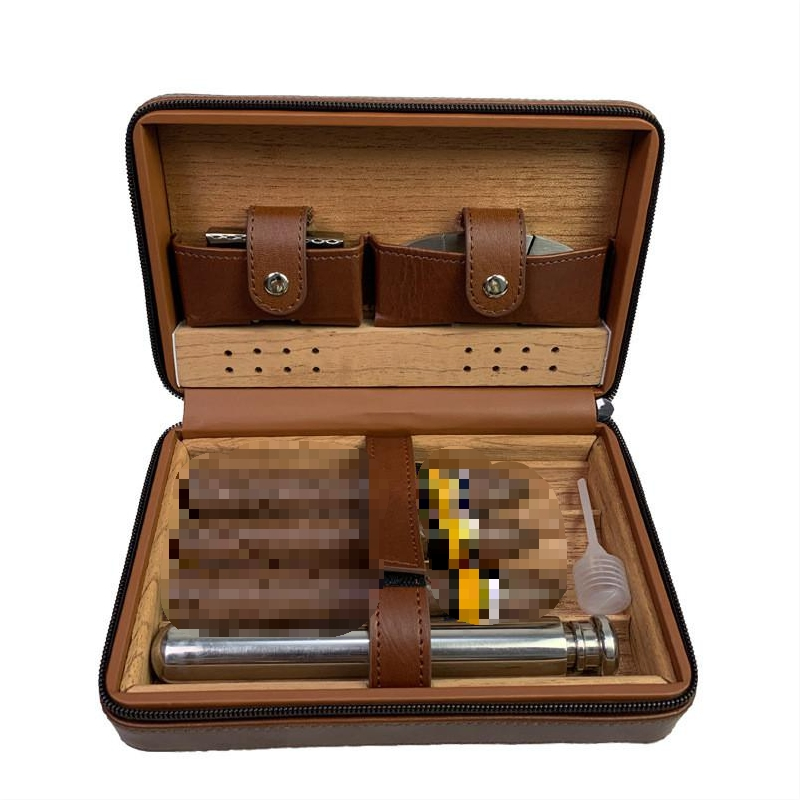Ea434 Display Showcase Zipper Personalized Luxury Cigar Case Trave Waterproof Custom Retro and Premium Leather Carrying Cases