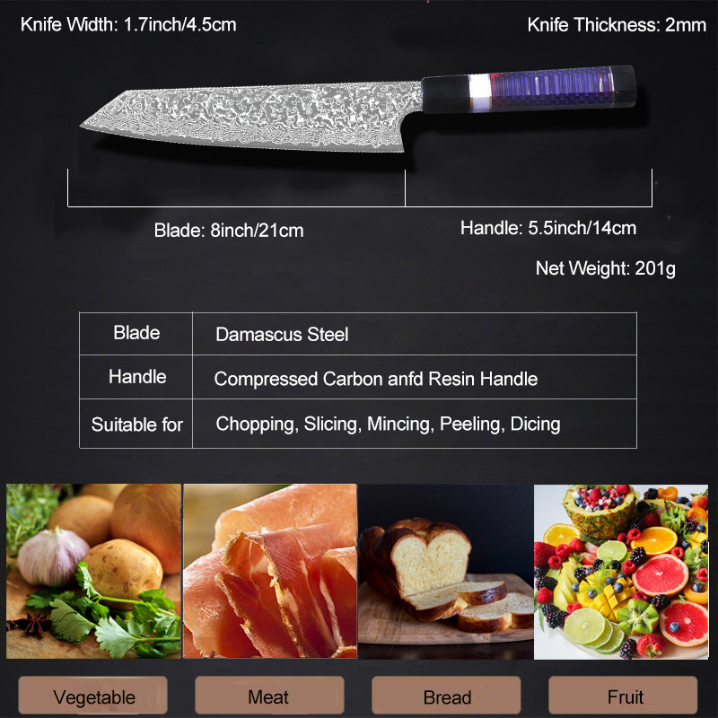 67 Layers Damascus Steel Blade Knife in Kitchen