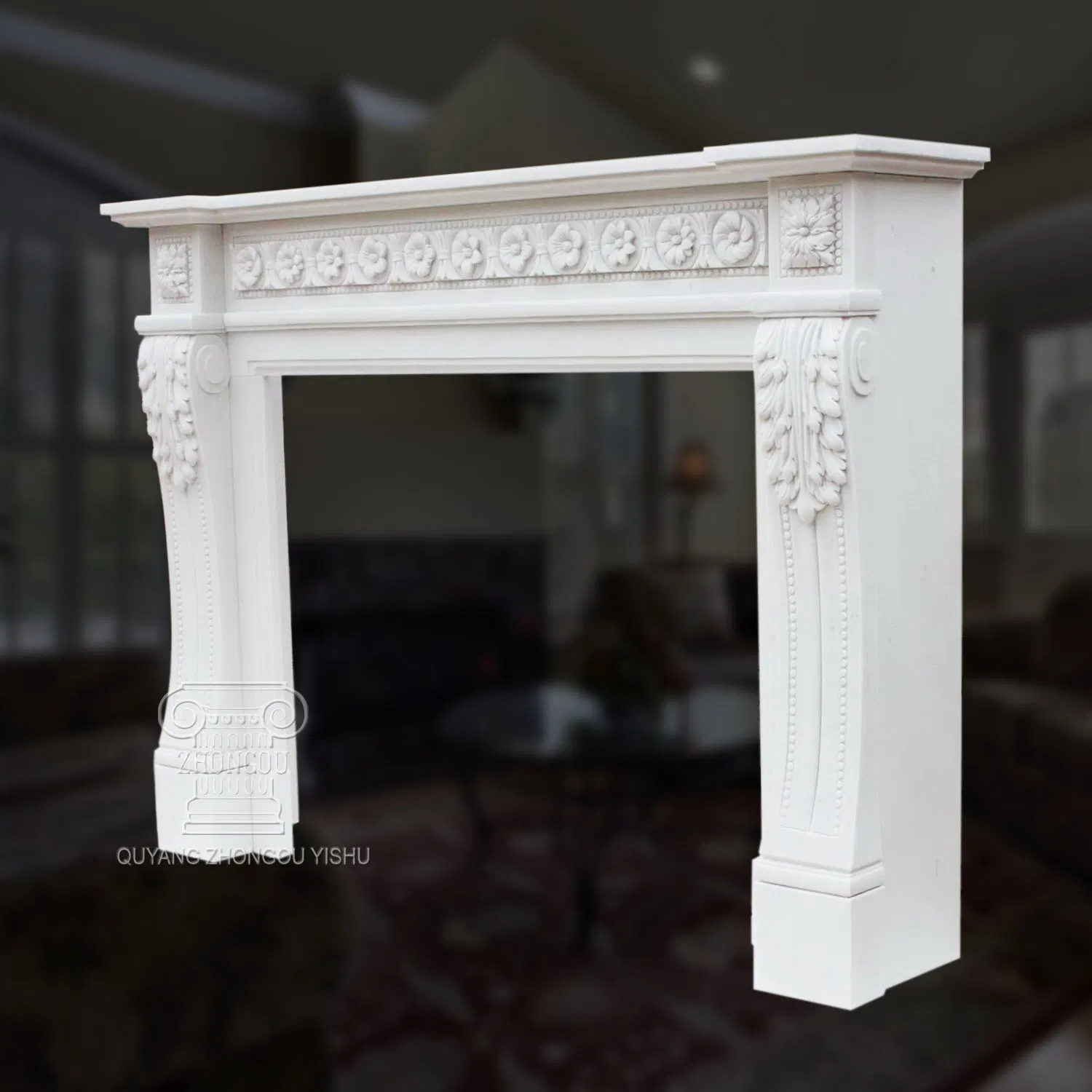 Louis Xvi French Style Classic White Marble Fireplace