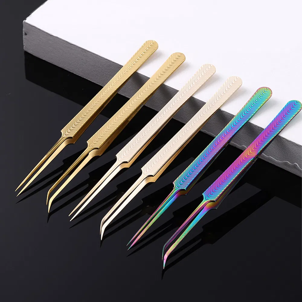 Nail Art Stainless Steel Lashes Eyelash Tweezer Set Guangdong Pointed Medical Eyelashes Eyebrow Tweezers