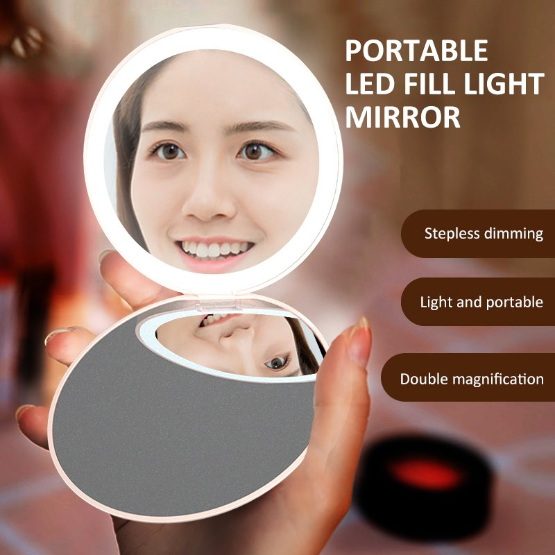 Travel Portable Folding Makeup Mirror with LED Light Zoom in