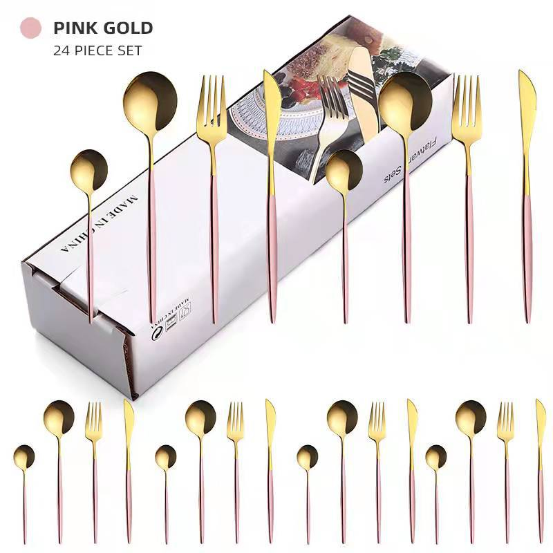 24 in 1 Gold Plated Dinner Spoons/Forks Cutlery Set