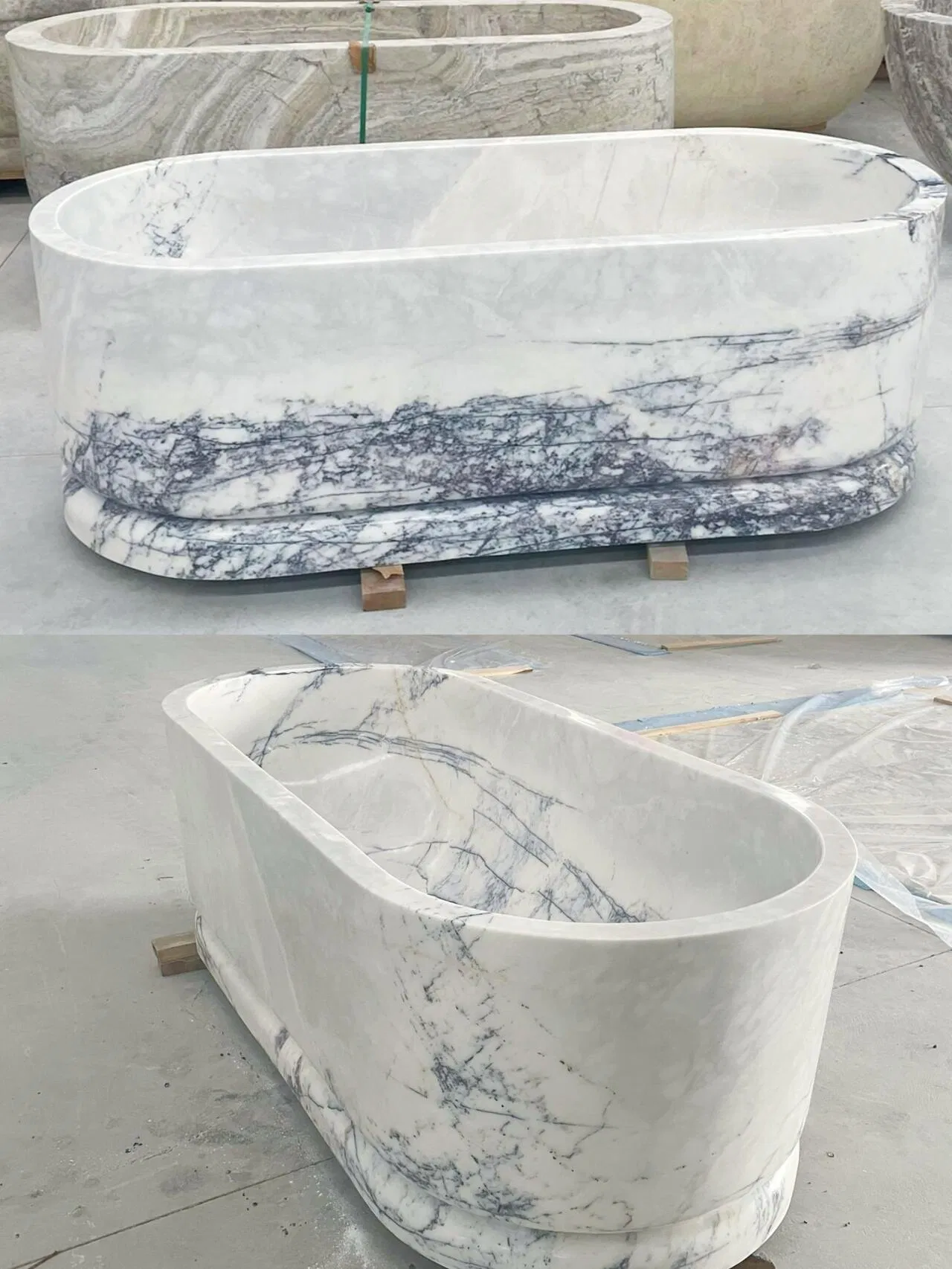 Liac White Marble 67-Inch Modern Freestanding Stone Composite Soaking Bathtub Polished Surface for Bathroom Application