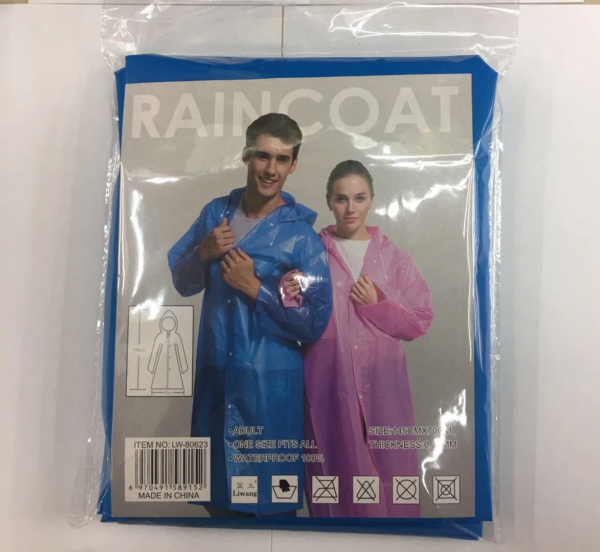 Promotional Waterproof Clothing Outdoor Adult Sports Work Wear PEVA 130g Rainwear Advertising Poncho Pink Raincoat with Logo Printing