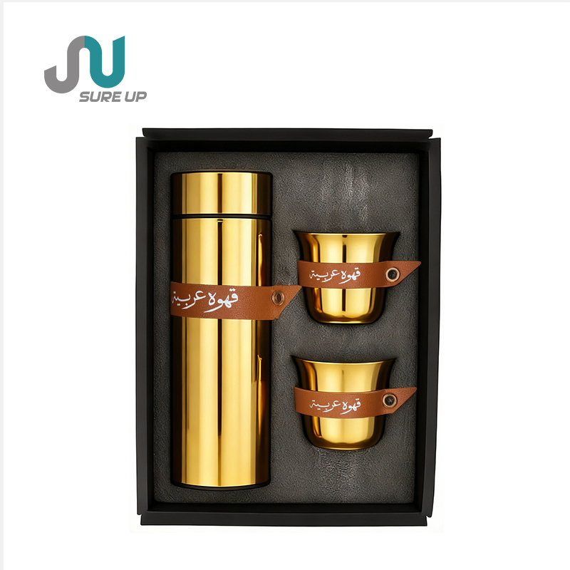Sure up 500ml Stainless Steel Vacuum Thermos Gift Set with 2 Glass Cups-24+ Hours Thermal Insulation Portable Business Gift