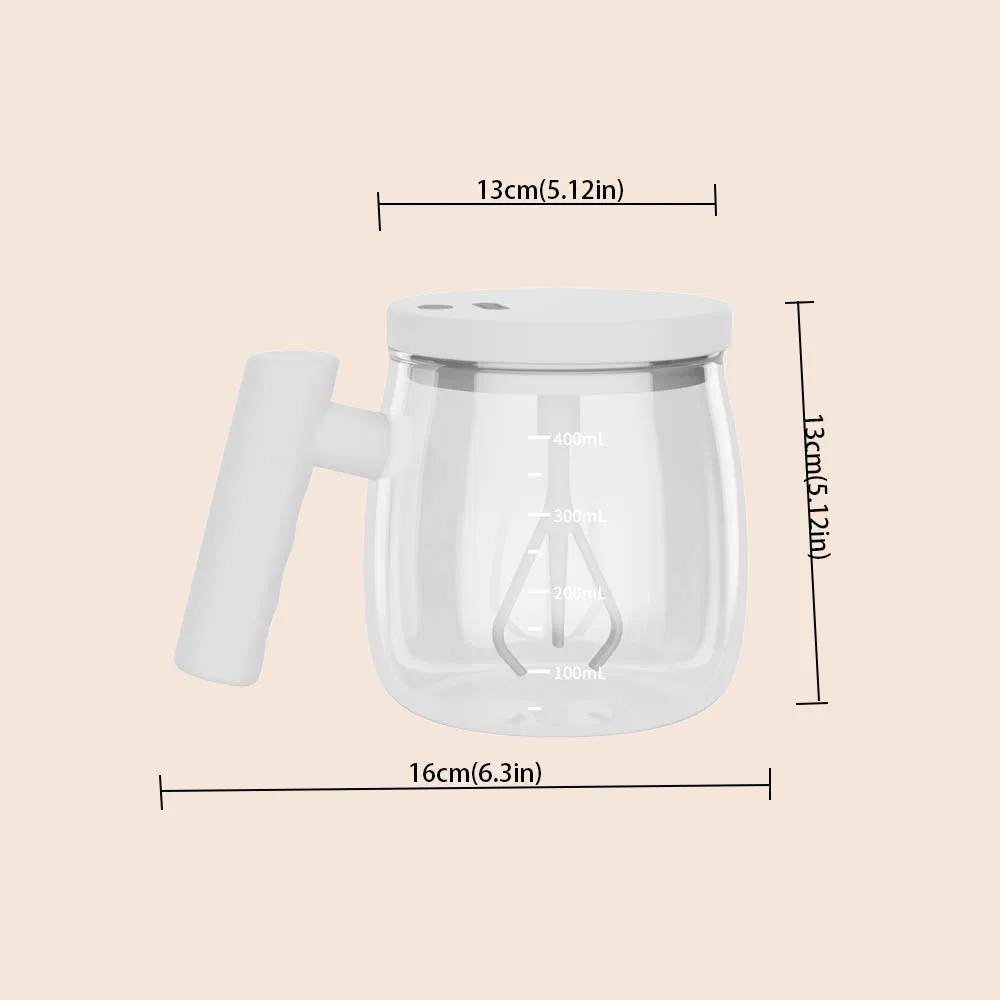 Automatic 400ml Self Stirring Waterproof Free Hand Coffee Mug Electric High Speed FDA Food Lever Mixing Cup with Seal Lid and High Borosilicate Glass