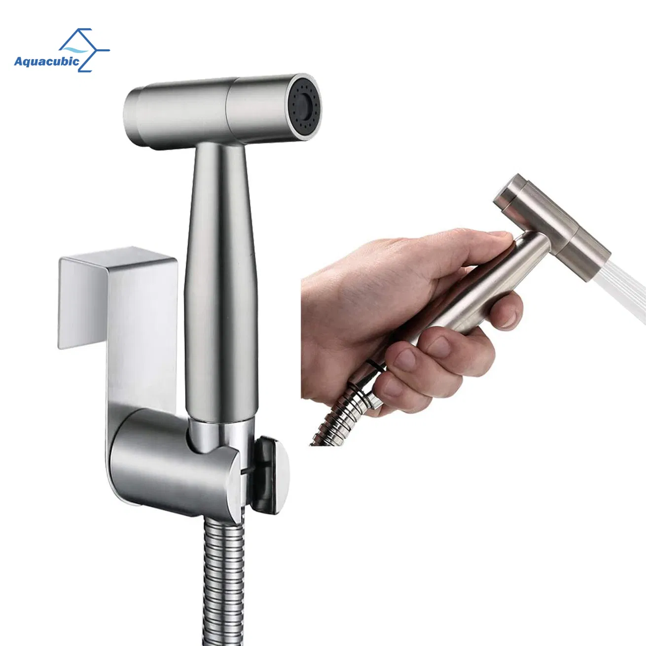 Brushed Nickel Handheld Sprayer Toilet Bidet Shattaf Set with T-Valve for Woman