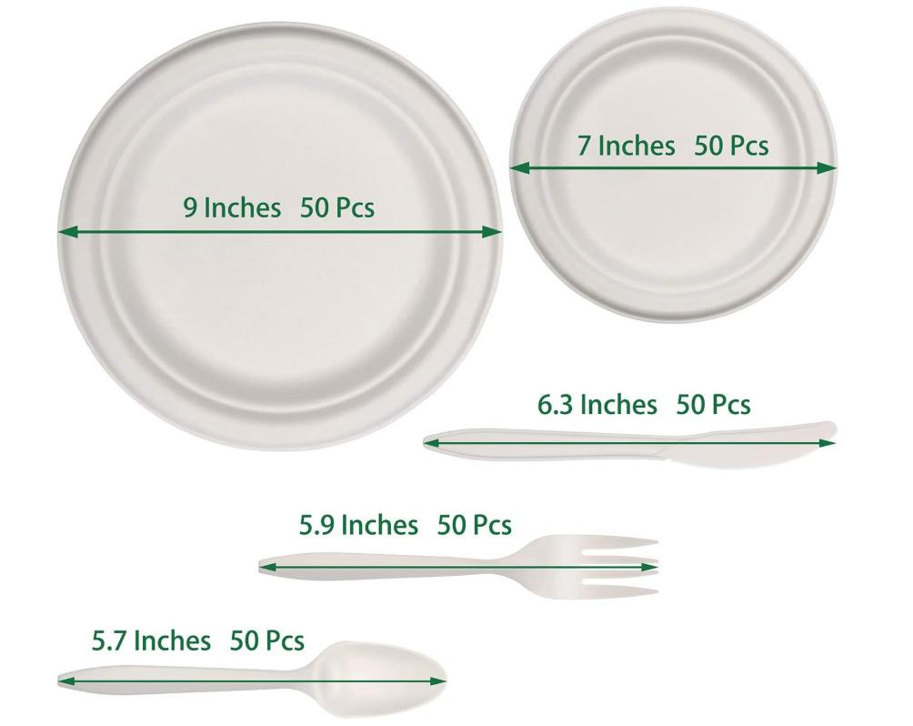 Disposable Natural Bagasse Eco-Friendly Compostable and Biodegradable PLA Cutlery Dinnerware Set