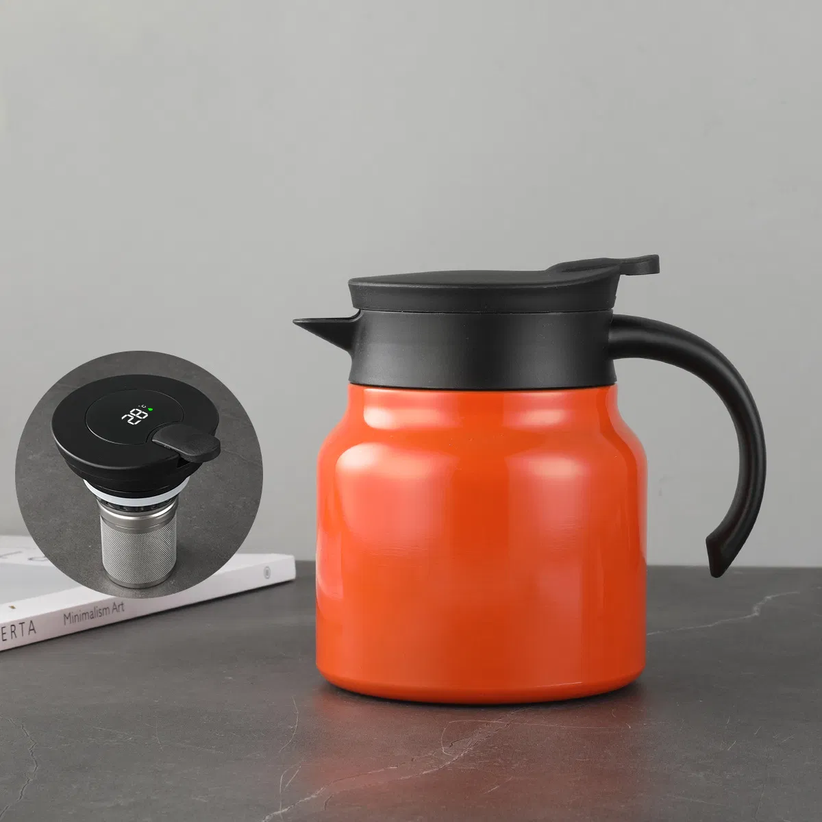 800ml Double Wall Stainless Steel Insulated Vacuum Thermos Coffee Pot with Handle