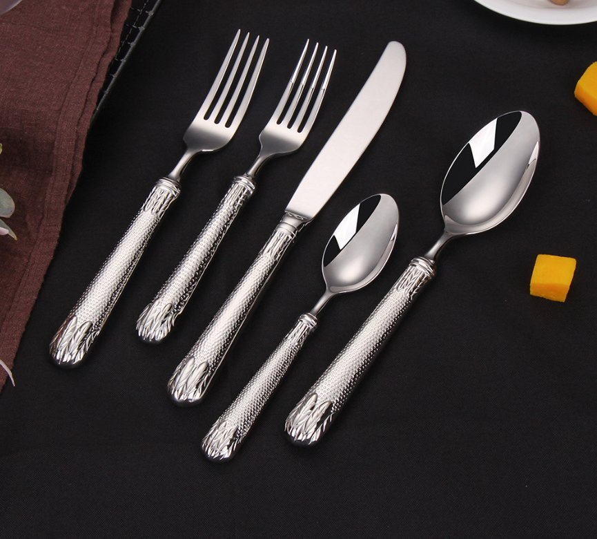 Forged Hollow Handle Stainless Steel Silver Cutlery Luxury Silverware Wedding Cutlery Set