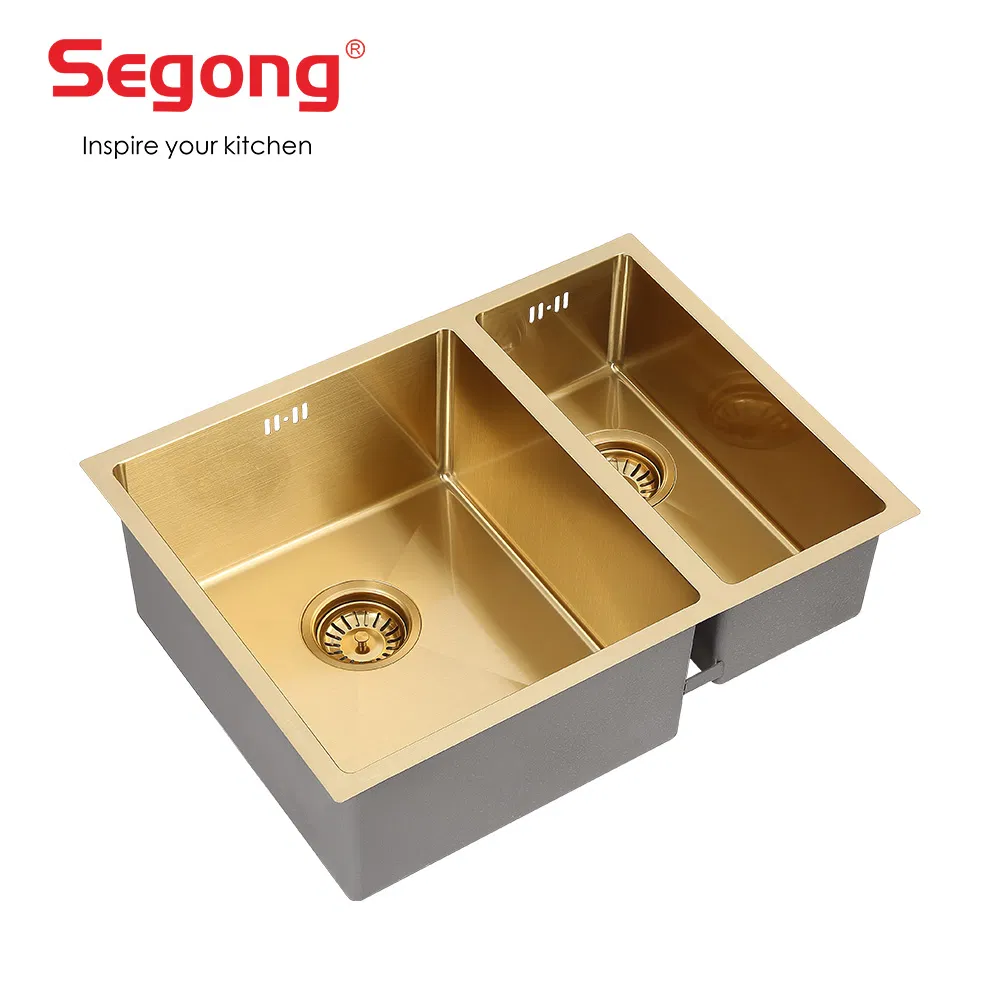 Handmade 304 Stainless Steel Double Bowl Luxurious Golden Kitchen Sink