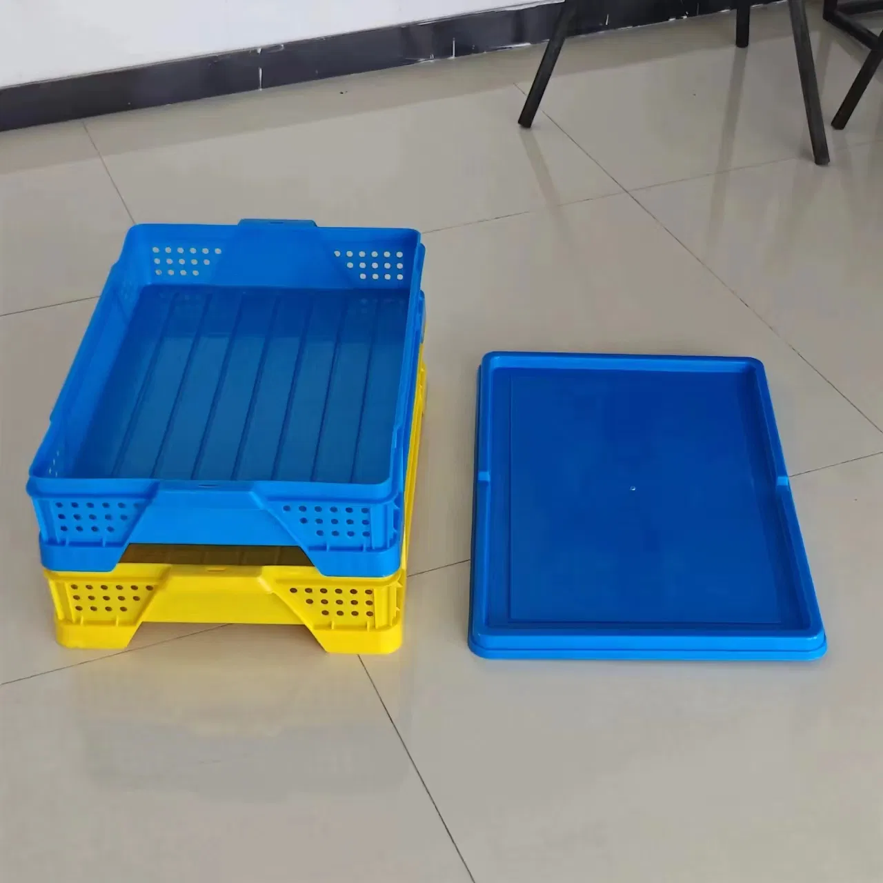 Mesh Stackable Handle Nestable Plastic Moving Crate Harvest Storage Food Basket