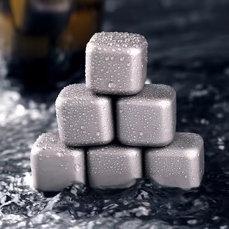 Reusable Custom Logo Square Stainless Steel Silver Gold Rainbow Ice Cubes Metal Whiskey Rock Stone for Bar Party Drink Whiskey Cubes Ice