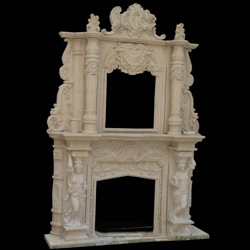 Indoor Classic Decorative Marble Antique Double Fireplace Mantel