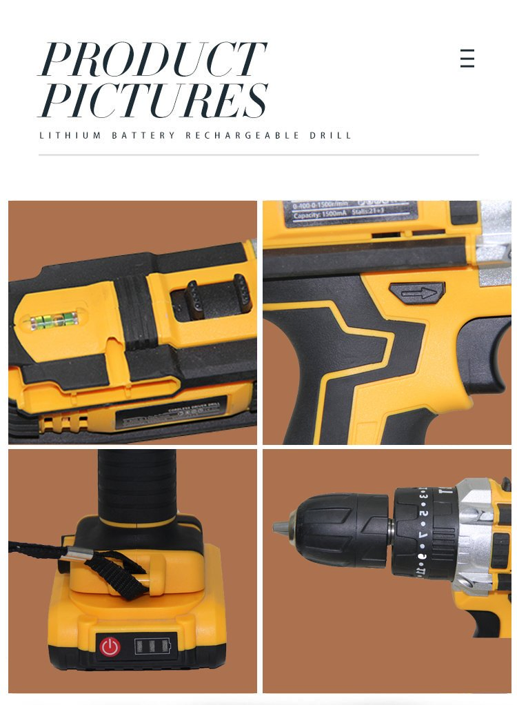 Goldmoon 21V Electric Cordless Drill Screwdriver Lithium Brushless Electric Drill Battery Power Tool