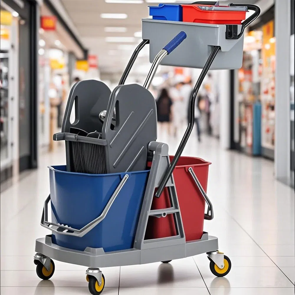 34L Dual Bucket Mop Wringer Trolley with Down Press Design Wringer Head