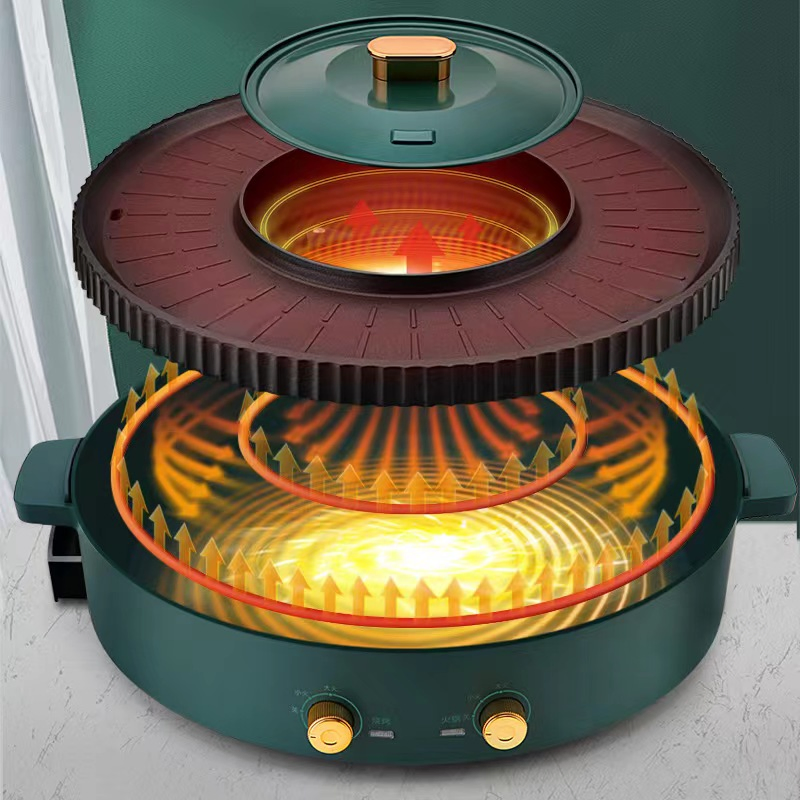Electric Grill Indoor Hot Pot Multi-Functional Non-Stick Outdoor Korean Smokeless BBQ
