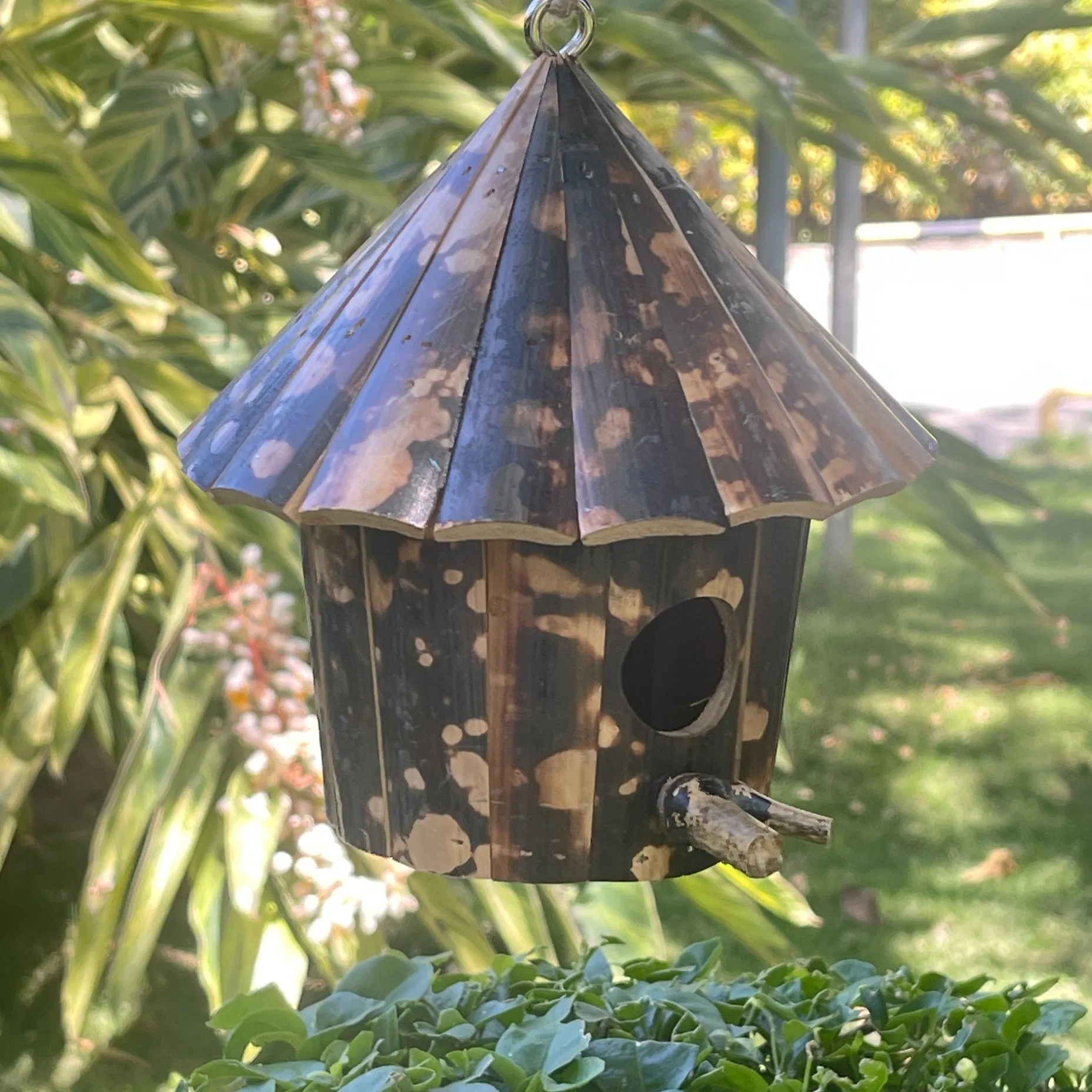 Bamboo Bird House for Finch Bluebird Cardinals Outdoor Gardening Hanging Birdhouse