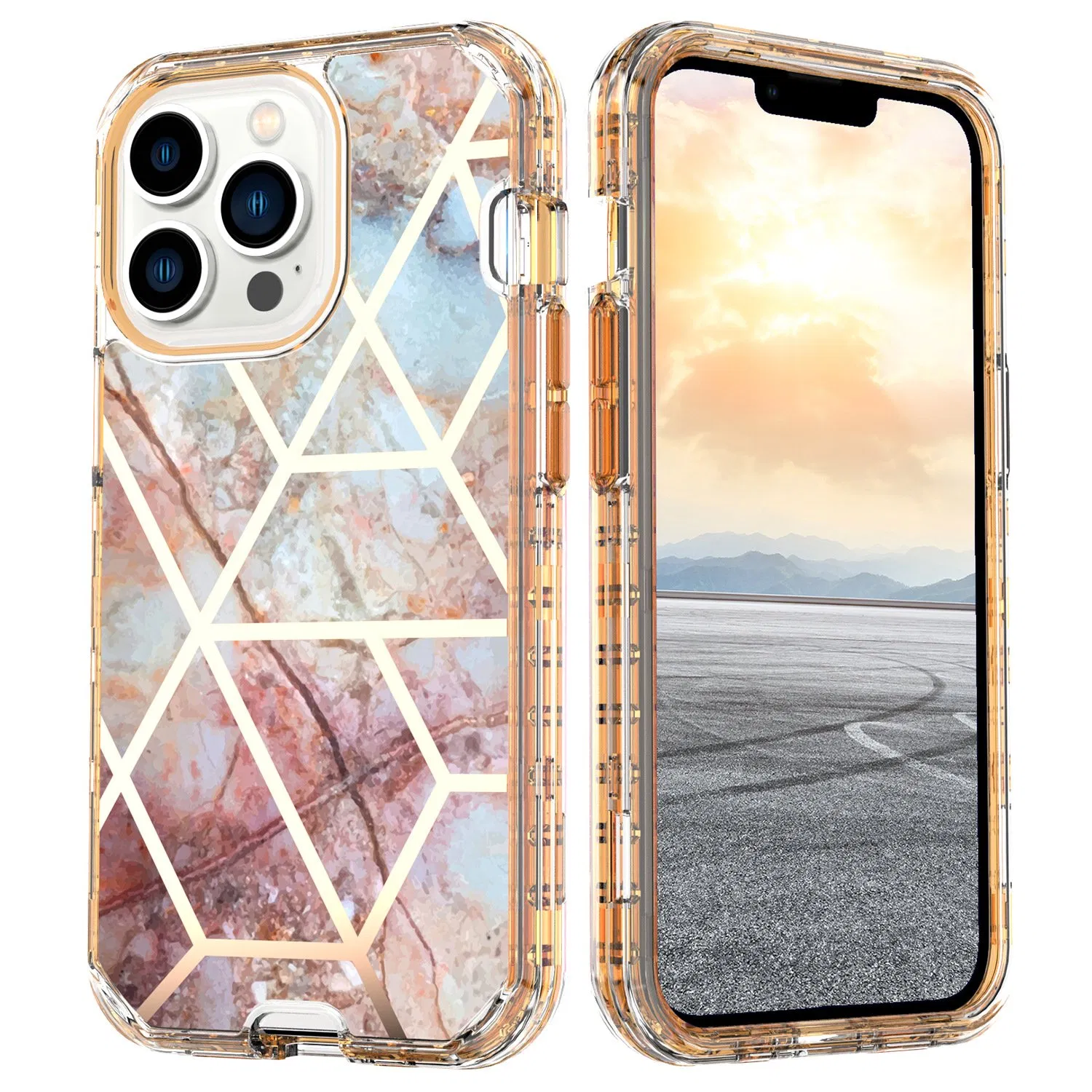 Electroplated Marble Phone Case Cover for iPhone 16 15 PRO Max 3in1 Shockproof Protection Marble Phone Cover Design