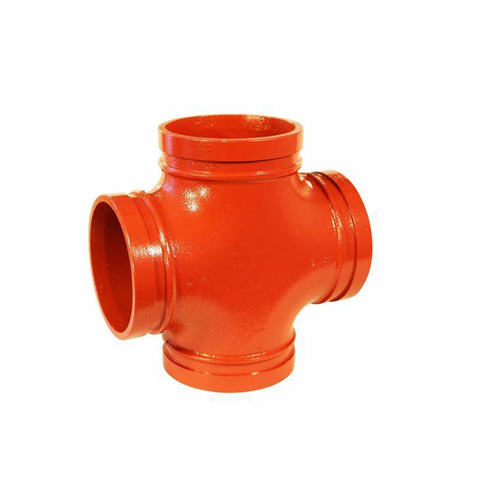 FM Approved Ductile Cast Iron Grooved Fittings Straight Cross 4'' Short Radius