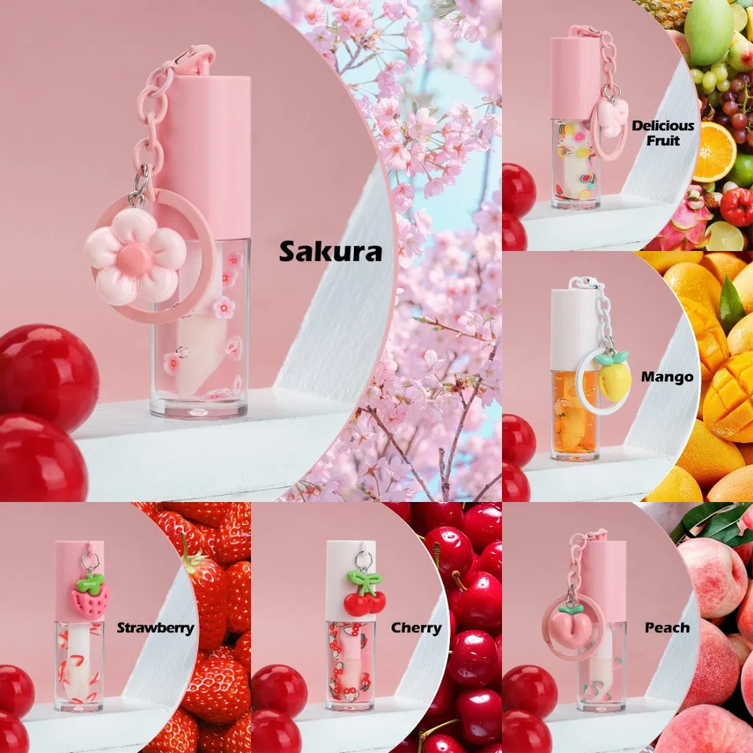 Private Label Cruelty Free Vegan Moisturizing Fruit Lip Oil Clear Lipgloss with Keychain