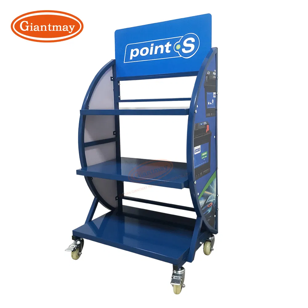 Freestanding Metal Battery Stand with Wheels for Retail Store Stable Display Racks
