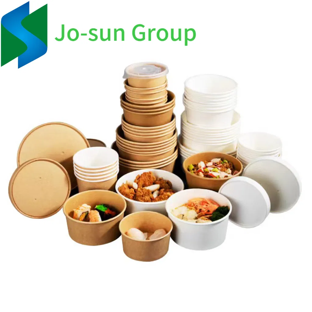 Jo-Sun Hot Sale Wholesale Disposable Round Takeout Kraft Paper Salad Lunch Bowl with Lid 1100ml
