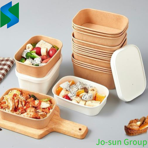 Jo-Sun in Stock Disposable Brown Rectangle Takeaway Take Away Kraft Paper Salad Bowl with Lid