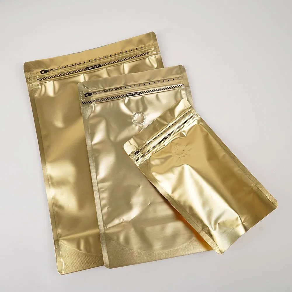 Wholesale Smell Proof Plastic Ziplock Shiny Packaging Standing Gold Aluminium Bag