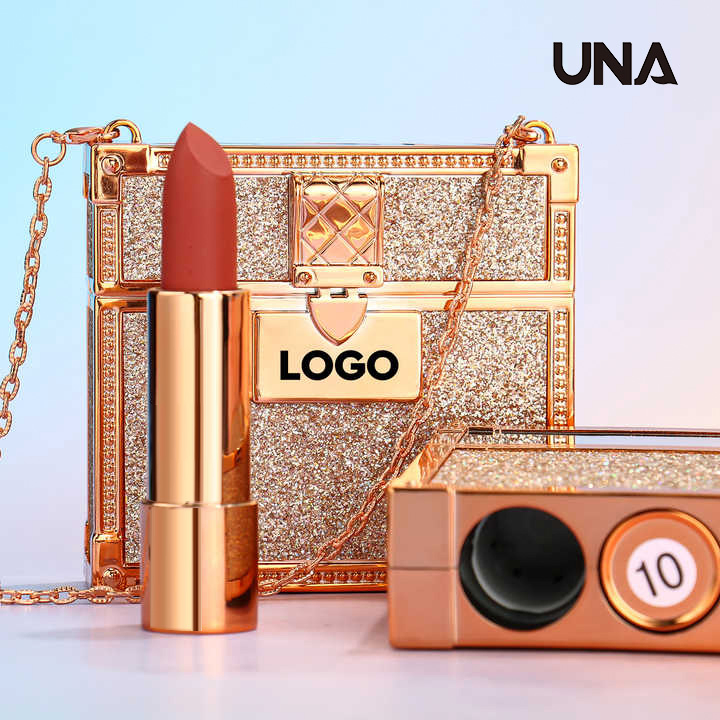 Private Label Matte Lipstick 3-Piece Set with Luxury Chain Bag Vegan Free Choice Lipstick Color Combination Creamy Lipstick