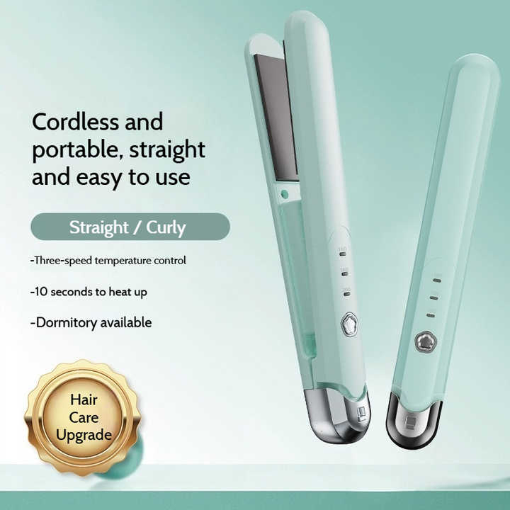 Wireless Type-C Travel Mini Hair Straightener 2 in 1 Adjustable Temperature Ceramic Curling Iron Hair Curler with LED Display