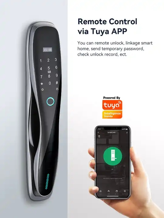 Tuya Smart Wooden Door Lock Automatic Fingerprint Unlock APP Password Unlock High-End WiFi Smart Door Lock