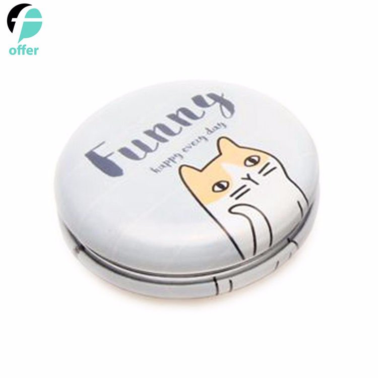 Round Flip Cartoon Pocket Cosmetics Makeup Etiquette Beauty Hand Mirror