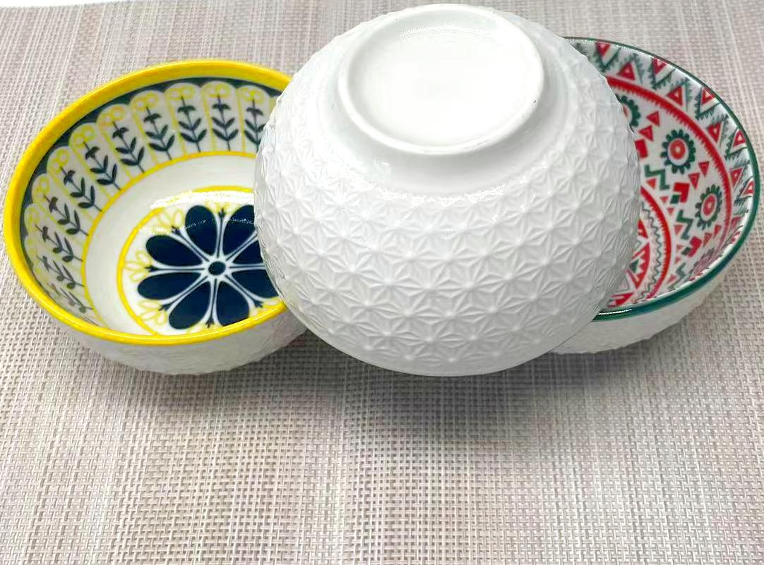 Eco-Friendly Emboss Printed Bowl 4.5"for Stylish Dining Experiences Ceramic Tableware